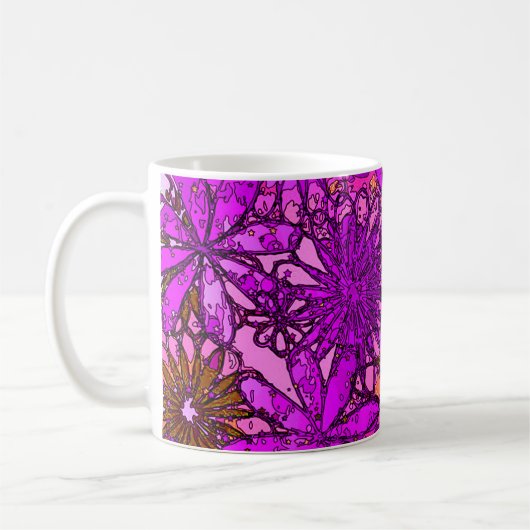 Psychedelische rosa u. lila Blumen-Tasse Kaffeetasse (Links)