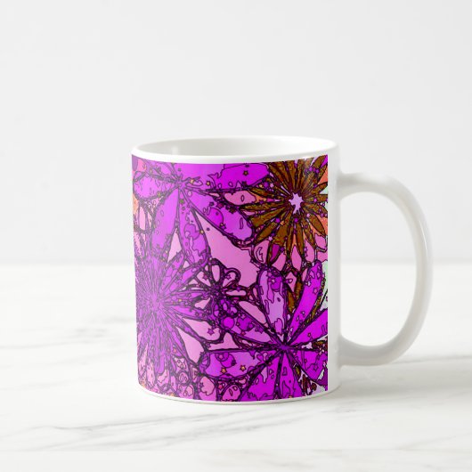 Psychedelische rosa u. lila Blumen-Tasse Kaffeetasse (Rechts)