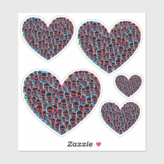 Psychedelische Schädelherzen Aufkleber (Blatt)