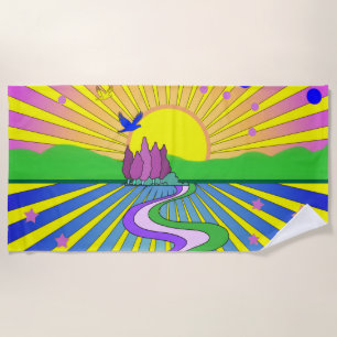 Psychedelische Sechziger Jahre Sonnenexplosion Strandtuch