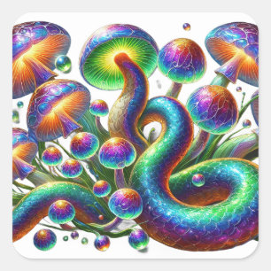 Psychedelische Serpents & Fungi Quadratischer Aufkleber