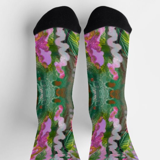 Psychedelische Socken abstrakt grün & rosa (Oben)