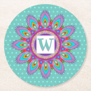 Psychedelische Sonderinitialen für runden Unterset Runder Pappuntersetzer