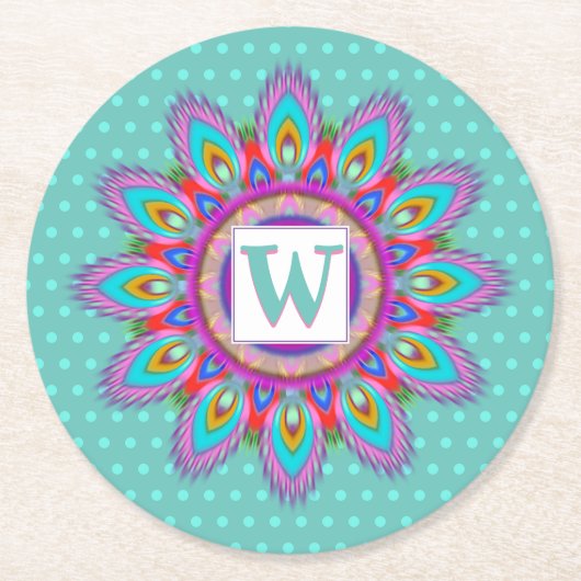 Psychedelische Sonderinitialen für runden Unterset Runder Pappuntersetzer (Vorderseite)