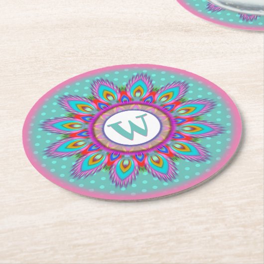 Psychedelische Sonderinitialen für runden Unterset Runder Pappuntersetzer (Angewinkelt)