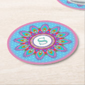 Psychedelische Sonderinitialen für runden Unterset Runder Pappuntersetzer (Angewinkelt)