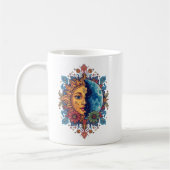 Psychedelische Sonne und Mond Boho-Blumenkunst Kaffeetasse (Links)