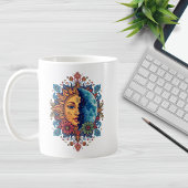 Psychedelische Sonne und Mond Boho-Blumenkunst Kaffeetasse