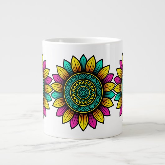 Psychedelische Sonnenblumen Jumbo-Tasse (Vorderseite)