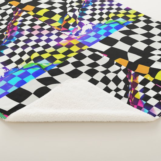 Psychedelische Speedway: Schachbrett-Flag-Drucktaf Sherpadecke (3/4)