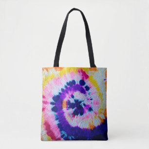Psychedelische Spirale. Mehrfarbige Stoff-Tie-Dye. Tasche