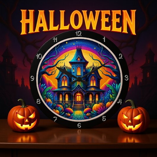 Psychedelische Spuk Burg Nachtszene Große Wanduhr