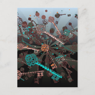 Psychedelische Steampunk-Schlüssel, Strahlen, dunk Postkarte