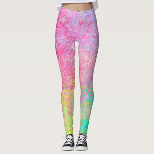 Psychedelische Strawberry Pink Neon Pastel Abstrak Leggings (Vorderseite)