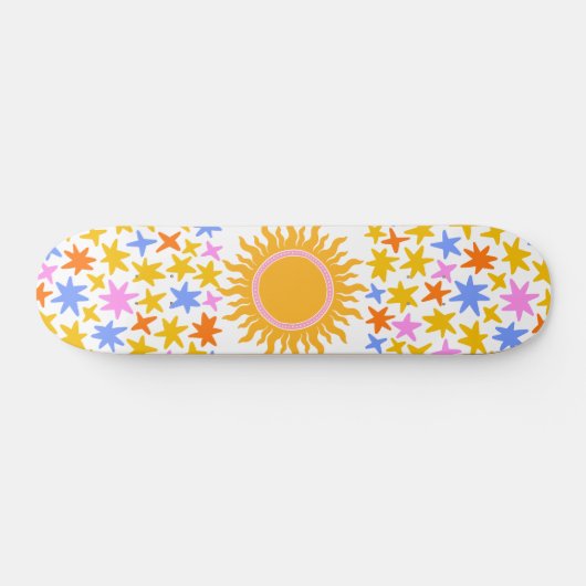 Psychedelische Sunburst Stars Skateboard (Horizontal)
