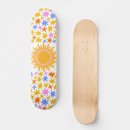 Psychedelische Sunburst Stars Skateboard (Vorderseite)