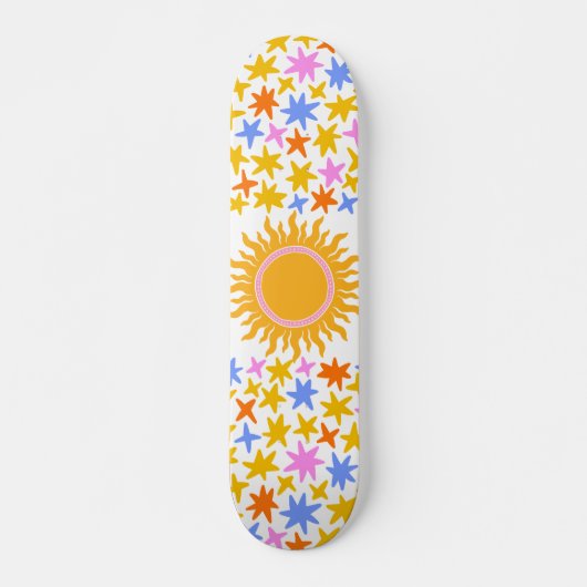 Psychedelische Sunburst Stars Skateboard (Vorne)