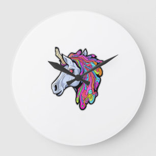 Psychedelische Tekk-Party-Einhorn Trippy EDM Rave Große Wanduhr