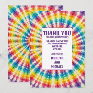 Psychedelische Tie-Dye-Dankeskarten zur Hochzeit Einladung