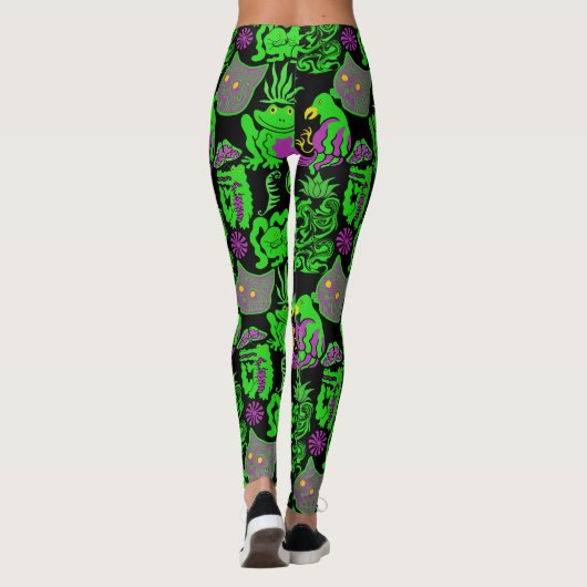 Psychedelische Tiere Muster Black BG Leggings (Rückseite)