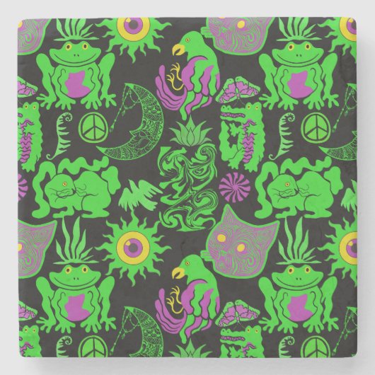 Psychedelische Tiere Muster Black BG Steinuntersetzer (Vorderseite)
