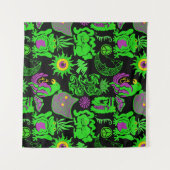 Psychedelische Tiere Muster Black BG Wandteppich (Vorderseite (Horizontal))