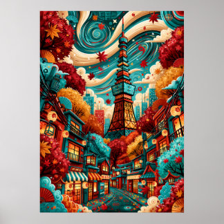 Psychedelische Tokioter Stadtlandschaft am Tokyo T Poster