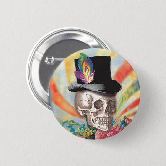Psychedelische Top Hat Schädelschaltfläche Button (Vorne & Hinten)