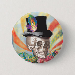 Psychedelische Top Hat Schädelschaltfläche Button