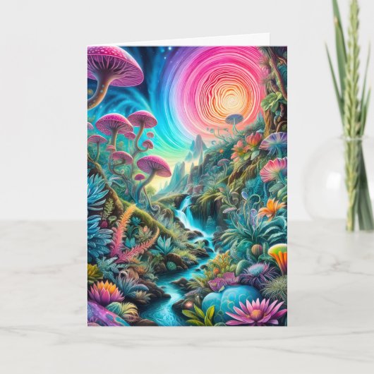 Psychedelische Traumwelt verzaubert Dankeskarte (Vorderseite)