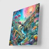 Psychedelische Traumwelt verzaubert Quadratische Wanduhr (Winkel)