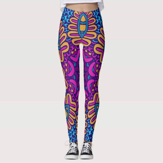 Psychedelische Tribal-Leggings - Vibranly Boho Leggings (Vorderseite)