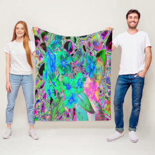 Psychedelische trippige limgrüne und blaue Blumen Fleecedecke