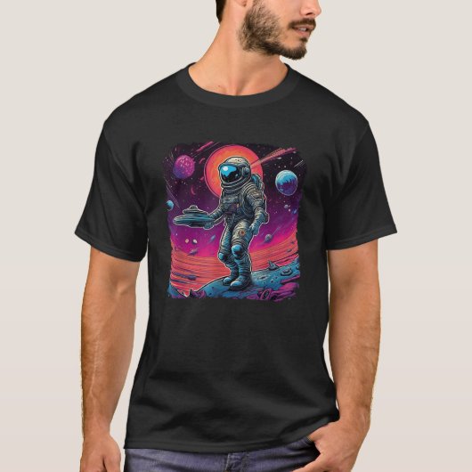 Psychedelische Trippy Black Light Astronaut Space T-Shirt (Vorderseite)