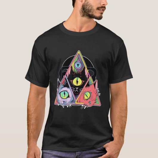Psychedelische Trippy Cat Art Sacred Geometry T-Shirt (Vorderseite)