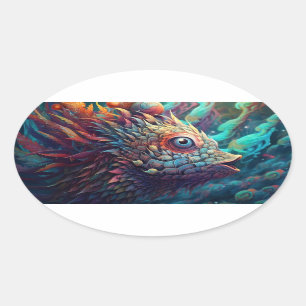 Psychedelische Trippy-Kreatur Ovaler Aufkleber