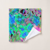 Psychedelische Trippy Lime Green and Blue Flowers Badhandtuch Set (Waschlappen)