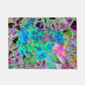 Psychedelische Trippy Lime Green and Blue Flowers Fußmatte (Vorderseite)