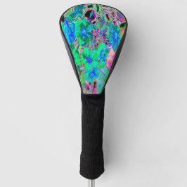 Psychedelische Trippy Lime Green and Blue Flowers Golf Headcover