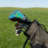 Psychedelische Trippy Lime Green and Blue Flowers Golf Headcover (In SItu)