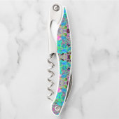 Psychedelische Trippy Lime Green and Blue Flowers Kellnermesser (Vorderseite)