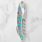 Psychedelische Trippy Lime Green and Blue Flowers Kellnermesser (Rückseite)
