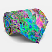 Psychedelische Trippy Lime Green and Blue Flowers Krawatte (Gerollt)