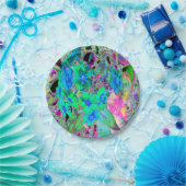 Psychedelische Trippy Lime Green and Blue Flowers Pappteller (Party)