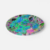 Psychedelische Trippy Lime Green and Blue Flowers Pappteller (Schrägansicht)
