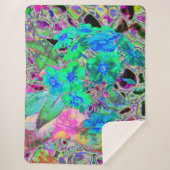 Psychedelische Trippy Lime Green and Blue Flowers Sherpadecke (Vorderseite)