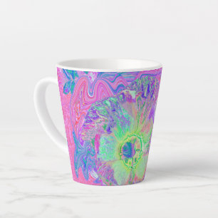 Psychedelische Trippy Limettengrüne und Lila Hibis Milchtasse