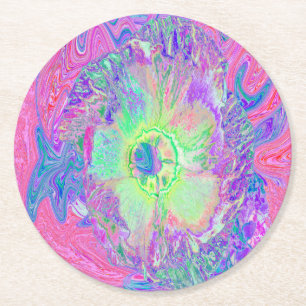 Psychedelische Trippy Limettengrüne und violette H Runder Pappuntersetzer