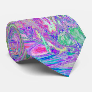Psychedelische Trippy Limettgrüne und Lila Hibisku Krawatte