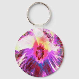 Psychedelische Trippy Rainbow Colors Hibiskus Blum Schlüsselanhänger